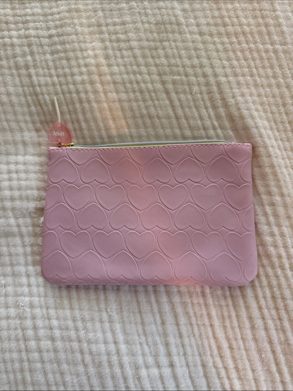 ipsy Pink Heart-Embossed Mini Zip Pouch